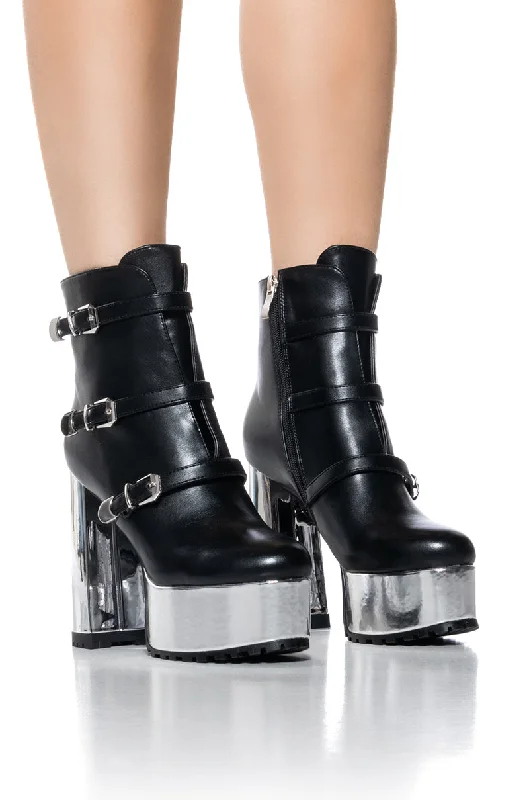 AZALEA WANG AMBREINE BLACK SILVER PLATFORM BOOTIE