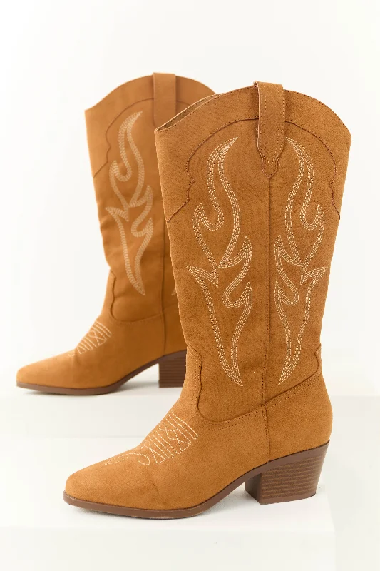 Copper Embroidered Western Style Boots