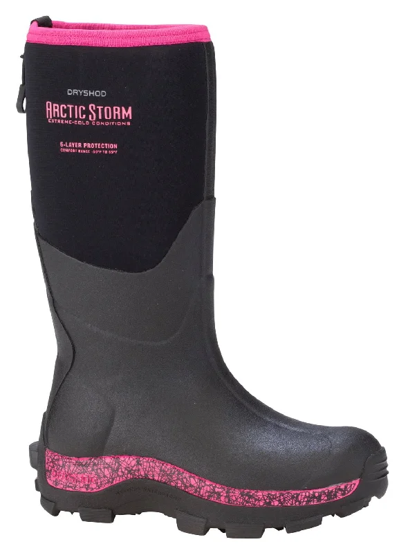 Dryshod Womens Arctic Storm Hi Black/Pink Neoprene Extreme-Cold Snow Boots