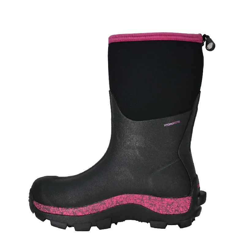 Dryshod Womens Arctic Storm Mid Black/Pink Neoprene Extreme-Cold Snow Boots