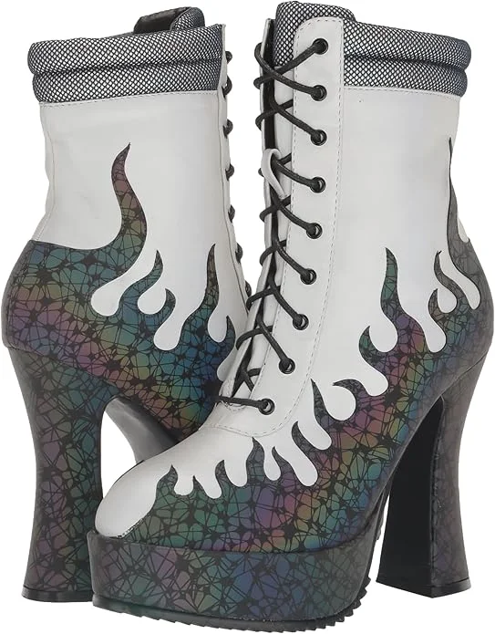 Fire-557 Flame Design Lace-Up Chunky Heel Boots