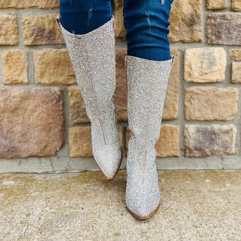 Glitz & Glam Silver Rhinestone Boots