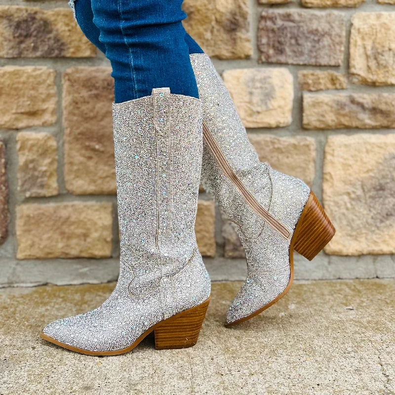 Glitz & Glam Silver Rhinestone Boots