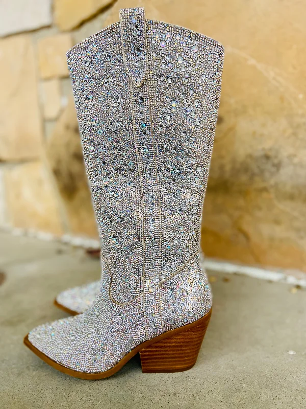 Glitz & Glam Silver Rhinestone Boots