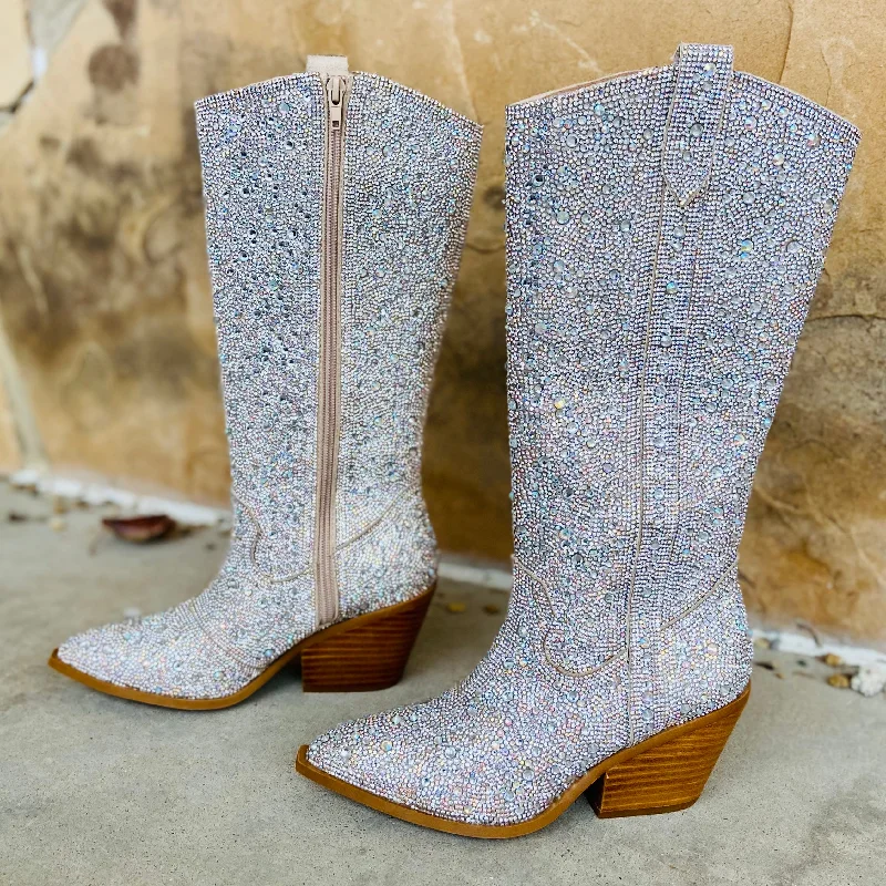 Glitz & Glam Silver Rhinestone Boots