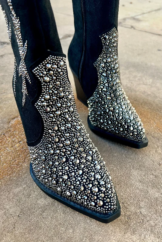 ""Lux"" Black Rhinestone Booties*