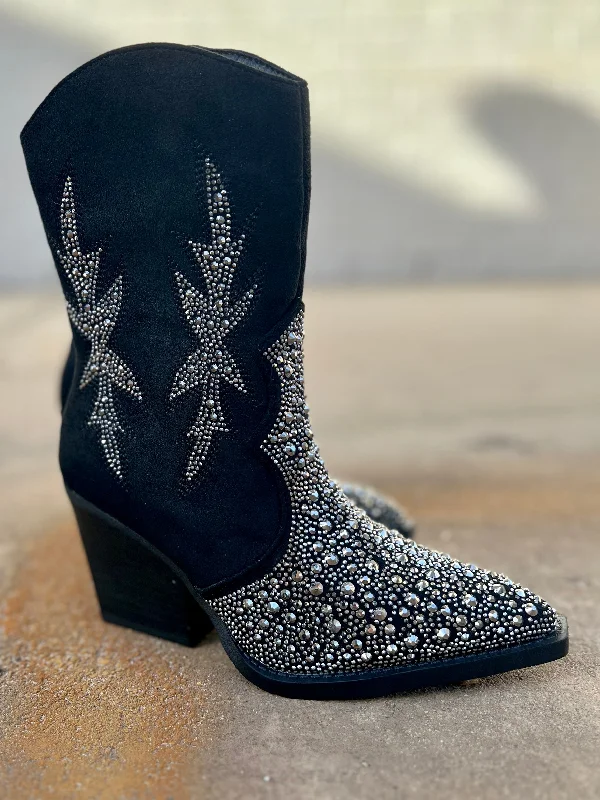 ""Lux"" Black Rhinestone Booties*