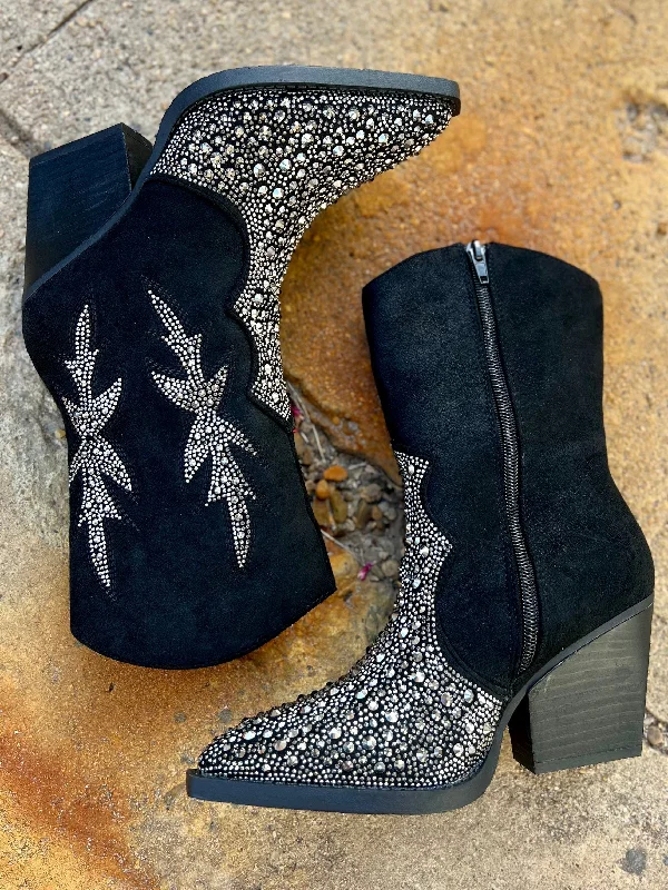 ""Lux"" Black Rhinestone Booties*