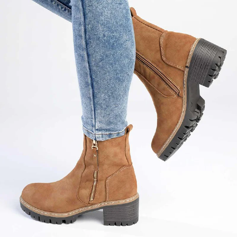 Madison Florence Suede Side Zip Boot - Tan