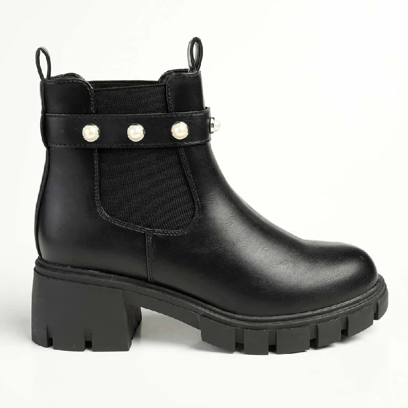 Madison Frankie Chunky Long Gusset Ankle Boot - Black