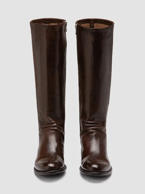 LIS 005 Cigar - Brown Leather Zipped Boots