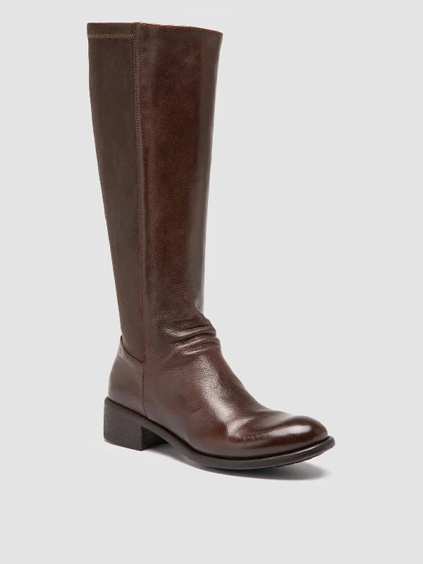 LIS 005 Cigar - Brown Leather Zipped Boots