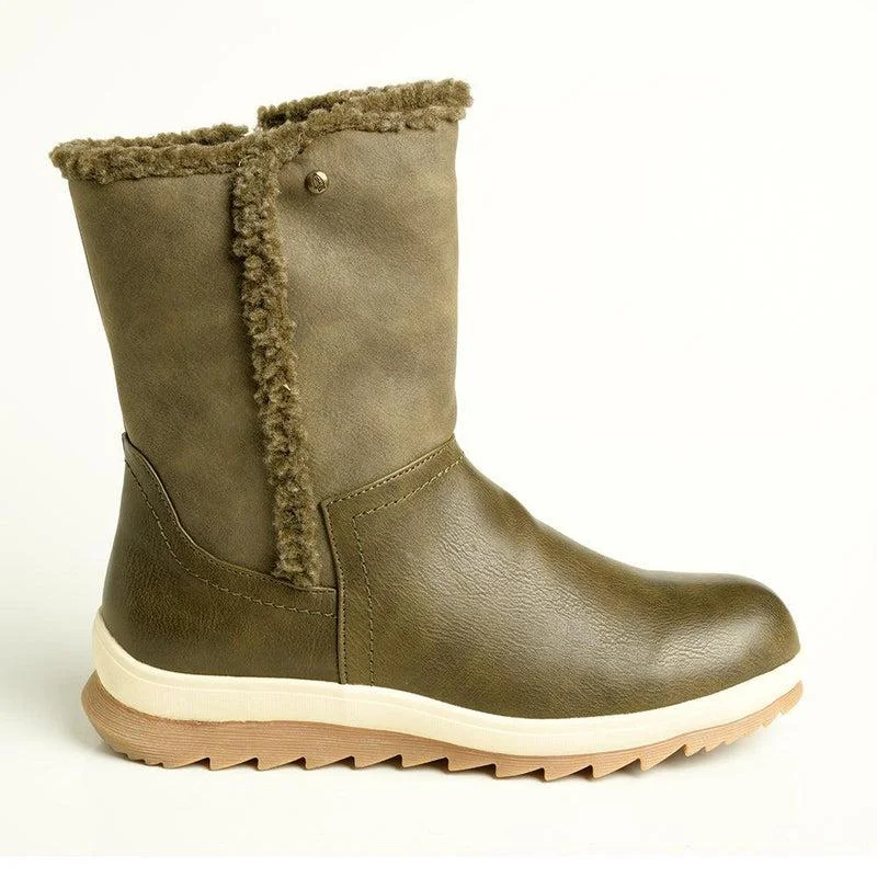 Soft Style by Hush Puppy Kaz Fur Collar Boot - Olive