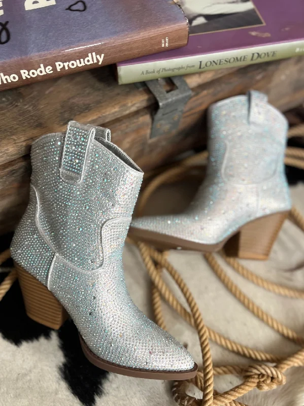 Tres' Rivers Silver Rhinestone Booties