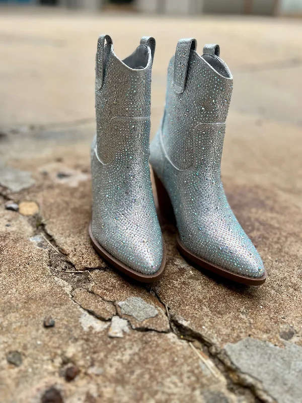 Tres' Rivers Silver Rhinestone Booties