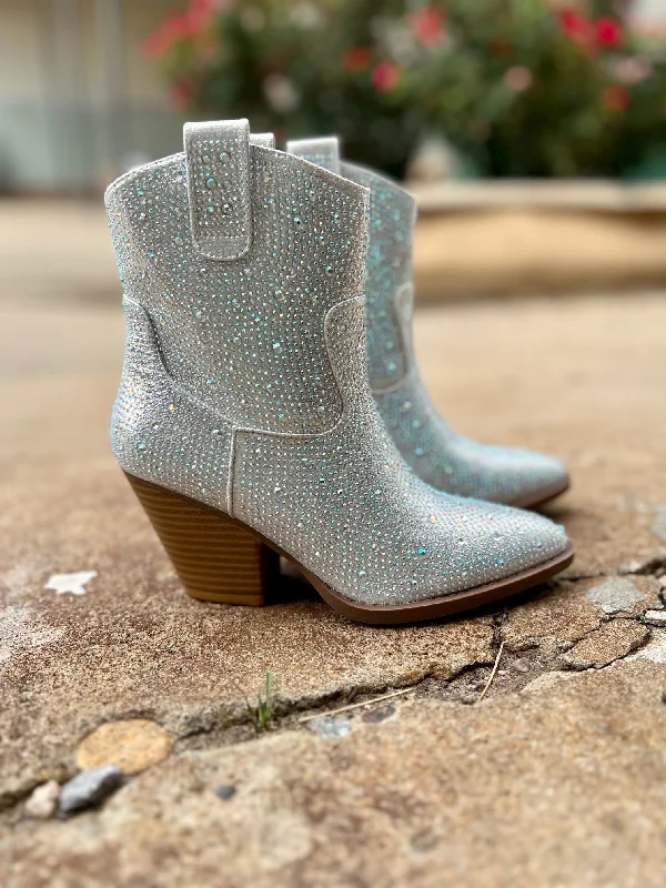 Tres' Rivers Silver Rhinestone Booties