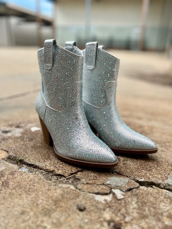 Tres' Rivers Silver Rhinestone Booties