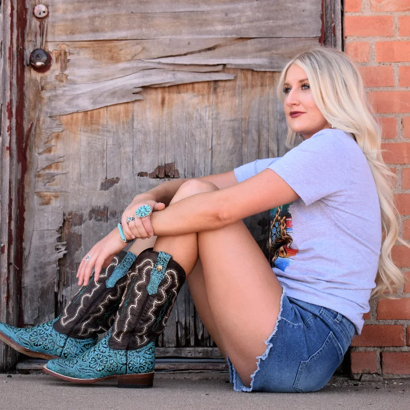 Turquoise Tooled Leather Boots