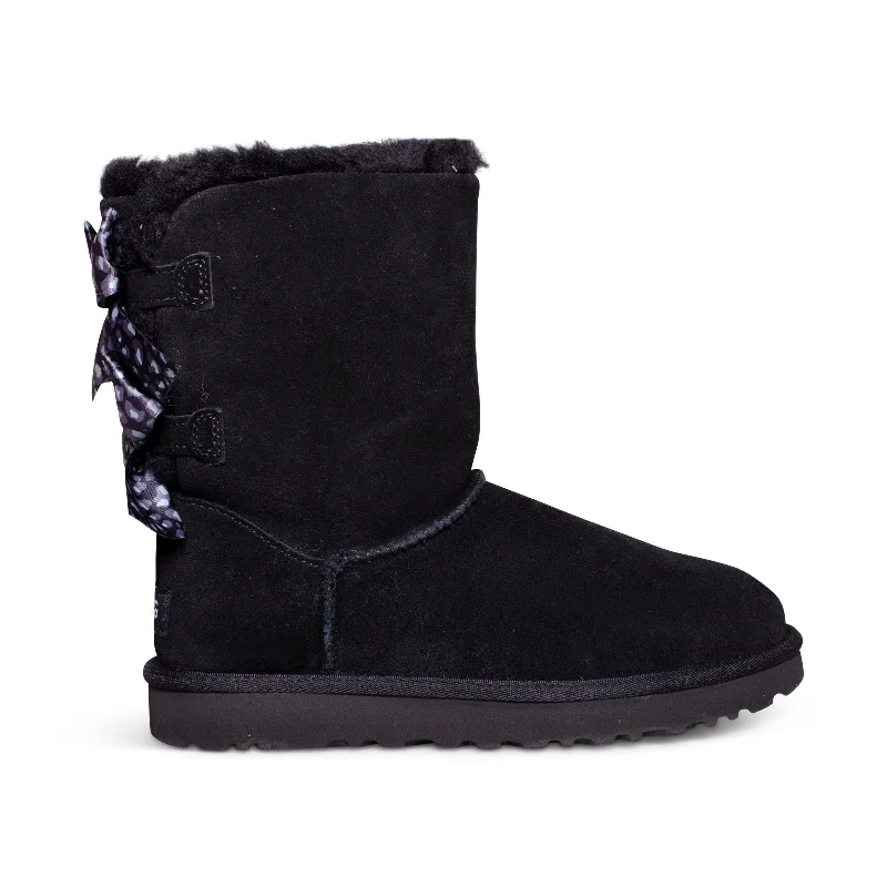 UGG Bailey Bow Leopard Black Boots - Women's