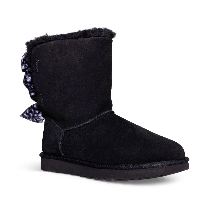 UGG Bailey Bow Leopard Black Boots - Women's