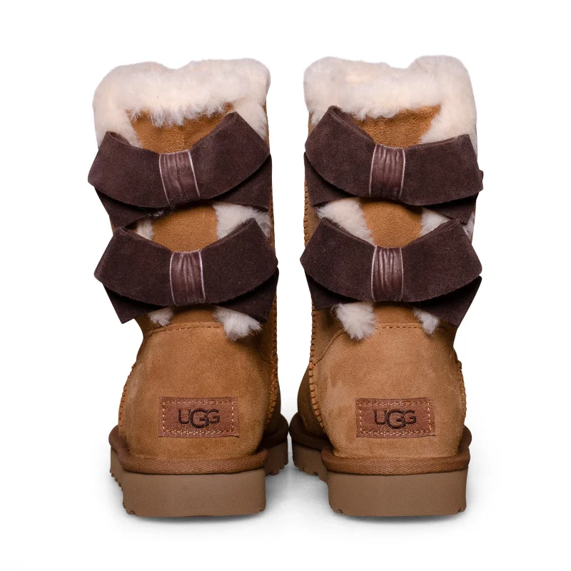 UGG Bailey Suede Bow Chestnut Boots - Women's