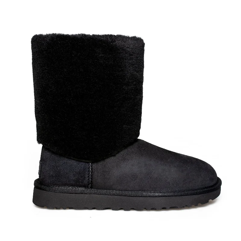 UGG Classic Short II Sherpa Cuff Black Boots - Women's