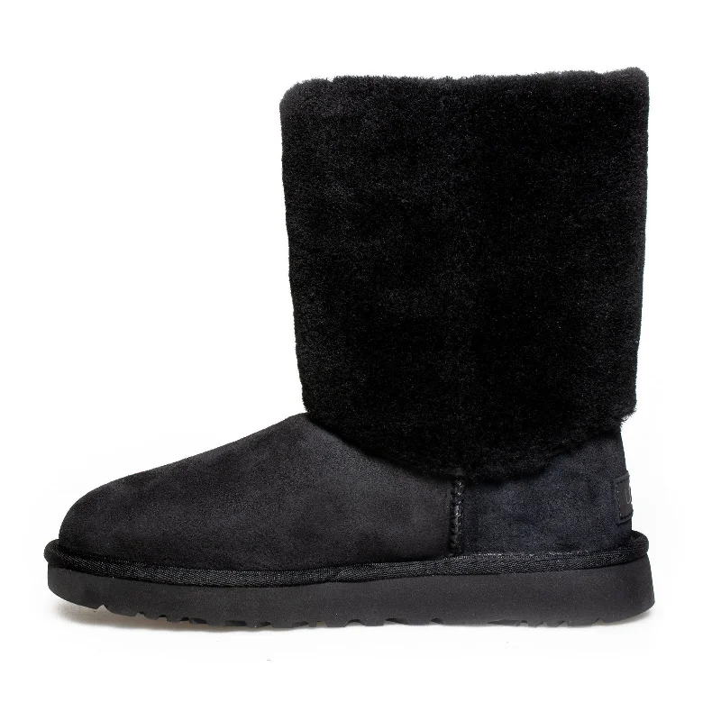 UGG Classic Short II Sherpa Cuff Black Boots - Women's