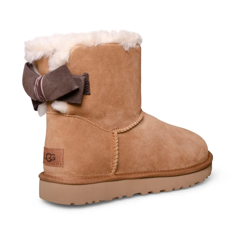 UGG Mini Bailey Suede Bow Chestnut Boots - Women's