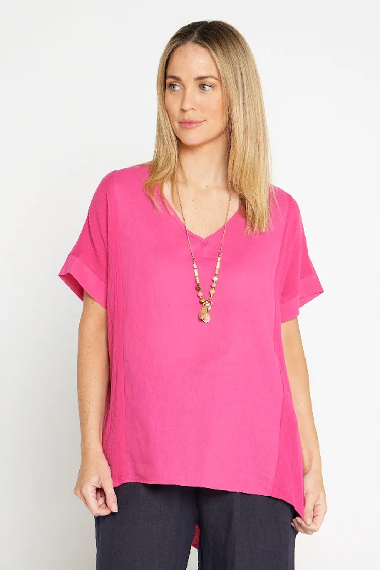 Cotton Splice Muslin Top - Hot Pink