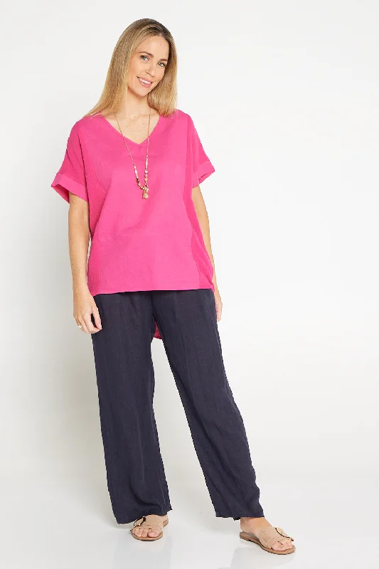 Cotton Splice Muslin Top - Hot Pink