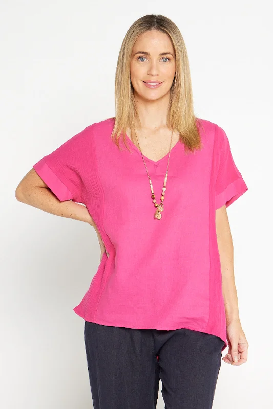 Cotton Splice Muslin Top - Hot Pink