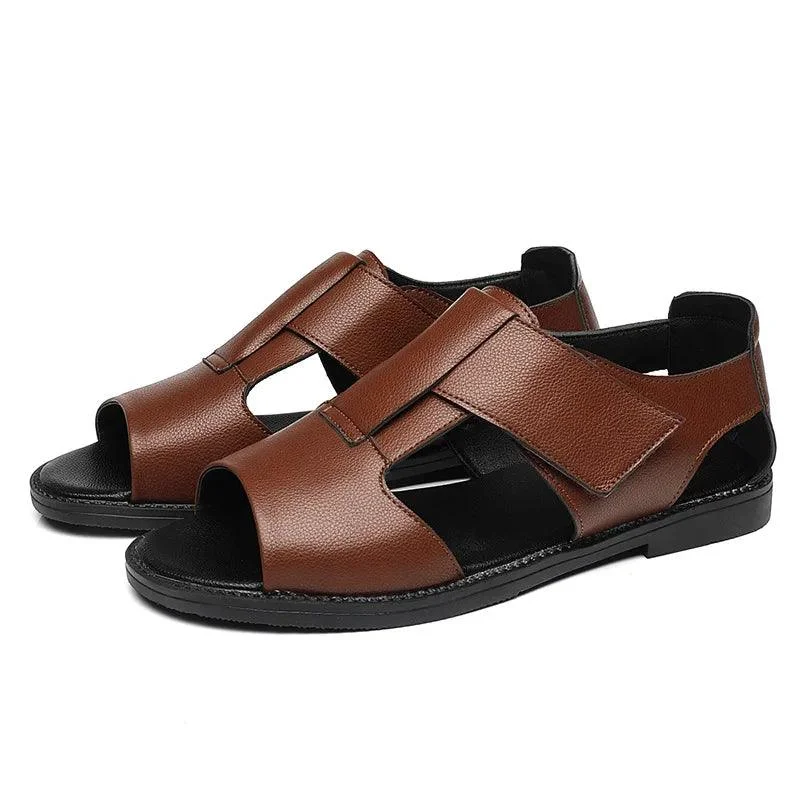 DX021 Men's Casual Shoes - Solid Leather Flat Sandals