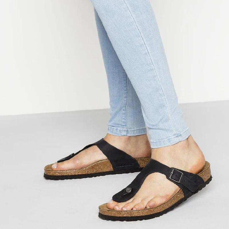 WOMEN'S BIRKENSTOCK GIZEH | BLACK OILED LEATHER