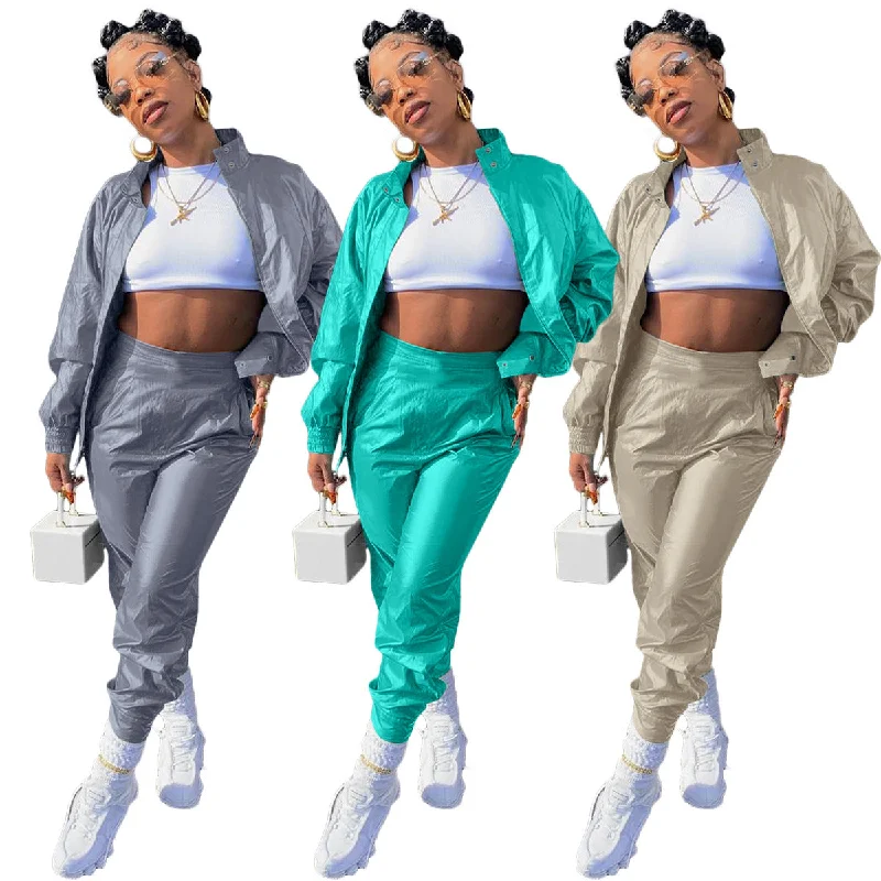 HT-6079 Fashion Casual Women'S Sports Solid Color Zipper High Quality Sweat Suits