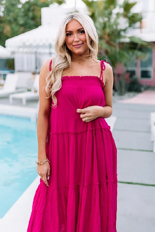 Poolside Dip Midi In Hot Pink