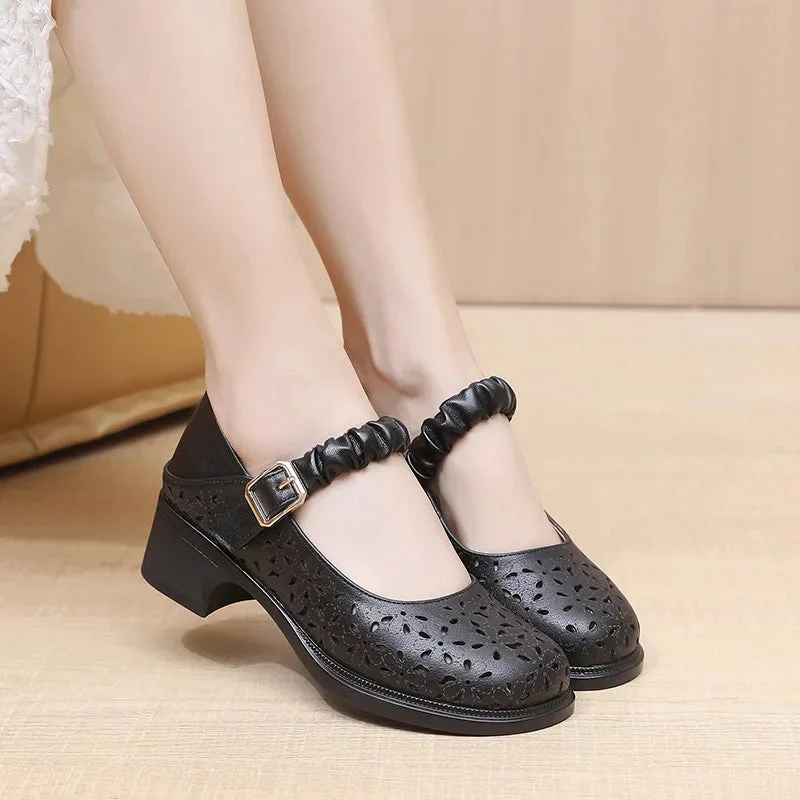 Women's Casual Shoes - Leather Comfortable Pumps - TB092