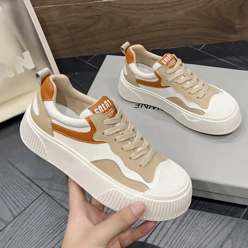 Women's Casual Shoes - Leather Flat Ankle Sneakers - TSS142