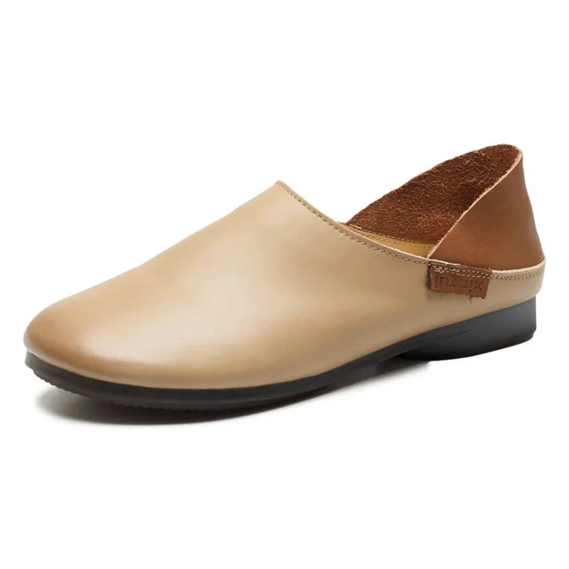 Women's Casual Shoes - Soft Flats - Leather Loafers - (6983)