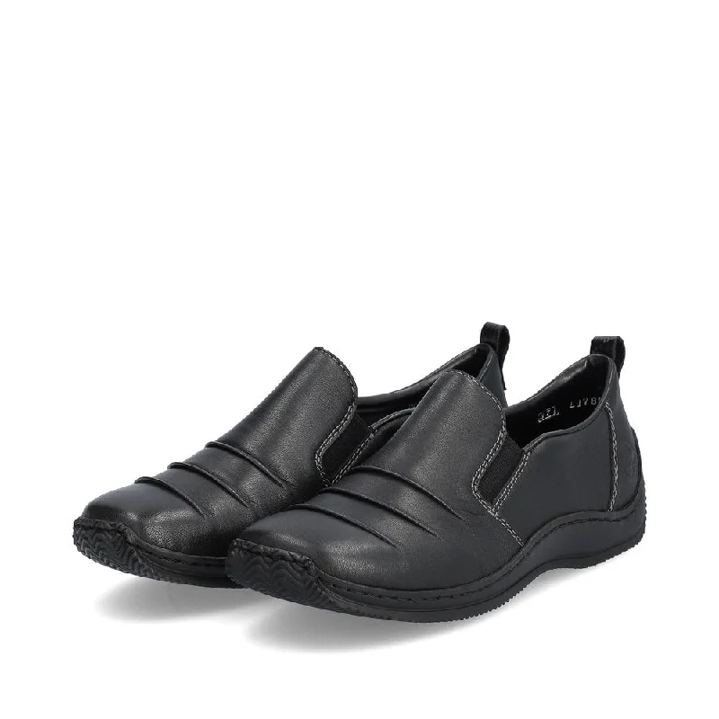 WOMEN'S RIEKER CELIA 89 LEATHER SLIP-ON | BLACK