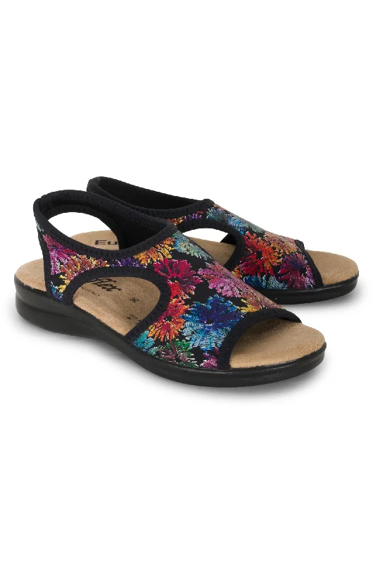 Italian made Neopene Sandal | BLACK FLORAL | TUSCANY AB