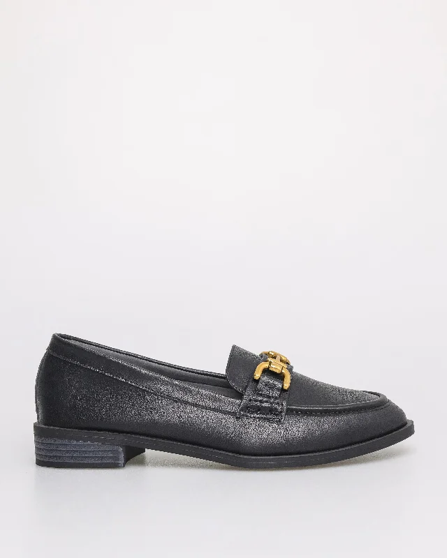 Tomaz FL063 Ladies Buckle Loafers (Black)