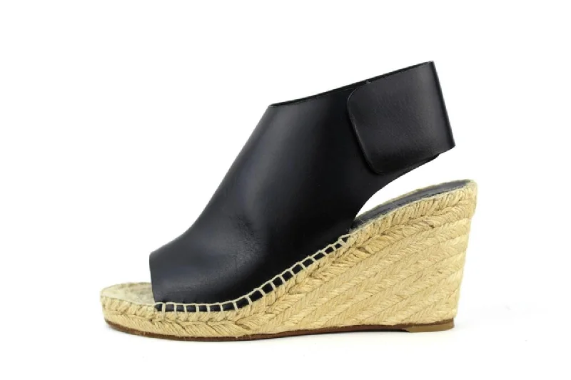 Black Leather Wedge Espadrilles