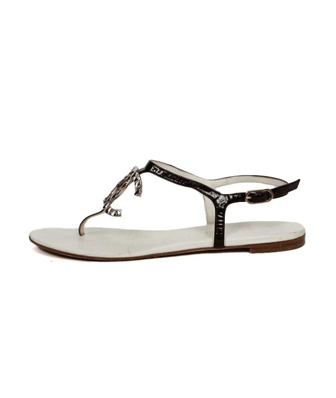 CC Leather T-Strap Sandals