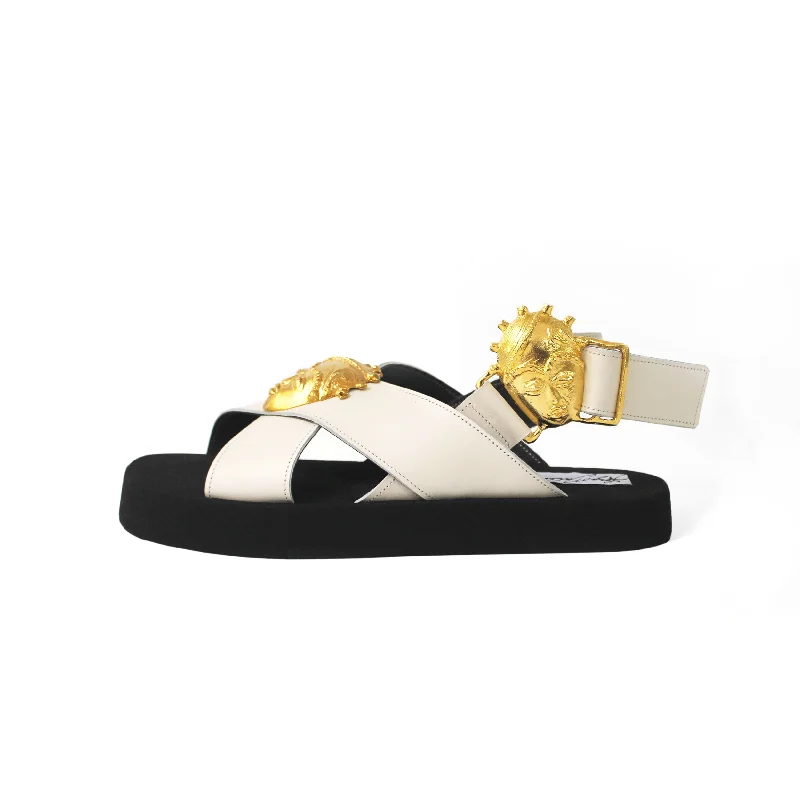 Fah Reg Plus White Leather Platform Sandal