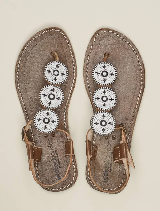 Isko Flat Leather Sandal White Maasai