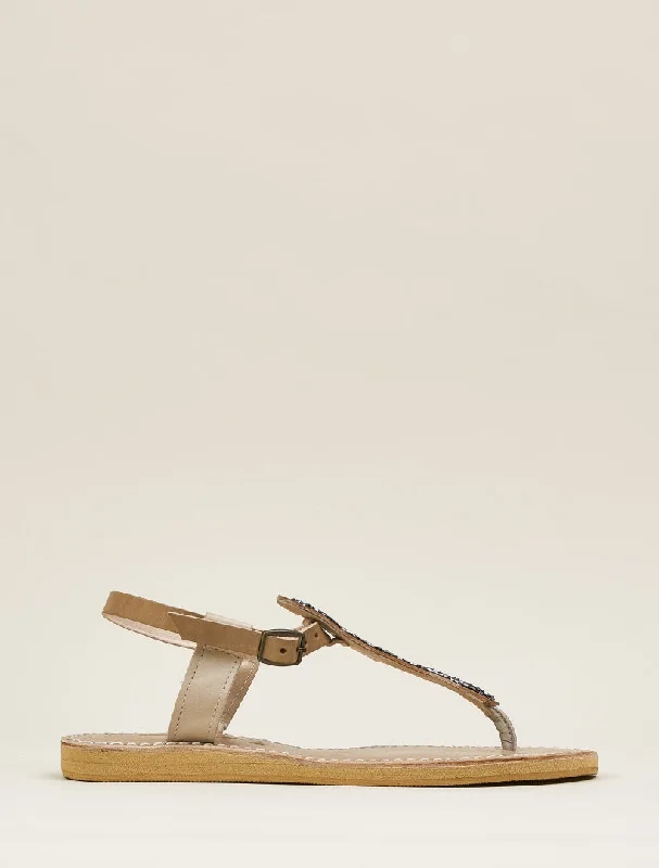 Leni Lp Back Strap Tan Leather Sandal Gun Metal