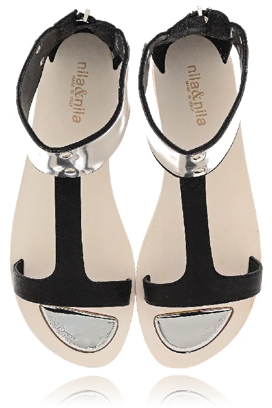 JUNO Black Leather Sandals