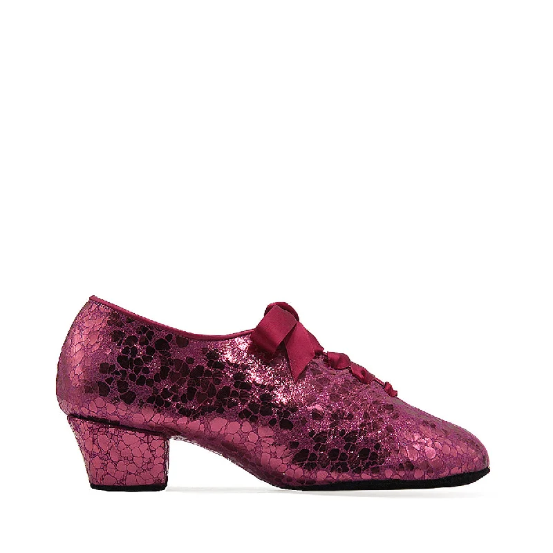 Paoul Rocks Ladies Magenta Ice Printed Leather Practice Dance Shoe with Cuban Heel