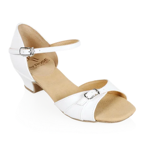 Ray Rose 504 Dewdrop White Leather Girl's Latin Dance Shoe with Adjustable Front Strap