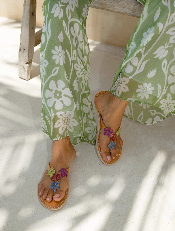 Robyn Flat Leather Sandal Lime Mix